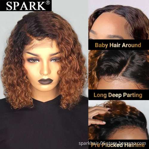 Factory Wholesale Colored Curly Bob Wigs Human Hair 1B/30, 8-16'' Brazilian Bob Lace Wig, Curly Short Bob Wigs 100% Human Hair